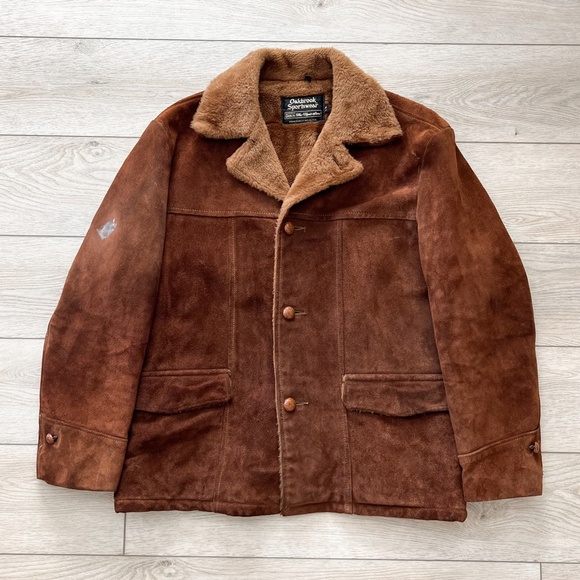 True Vintage 70's Sears Suede Leather Sherpa Western BoHo Jacket Coat - Picture 2 of 10